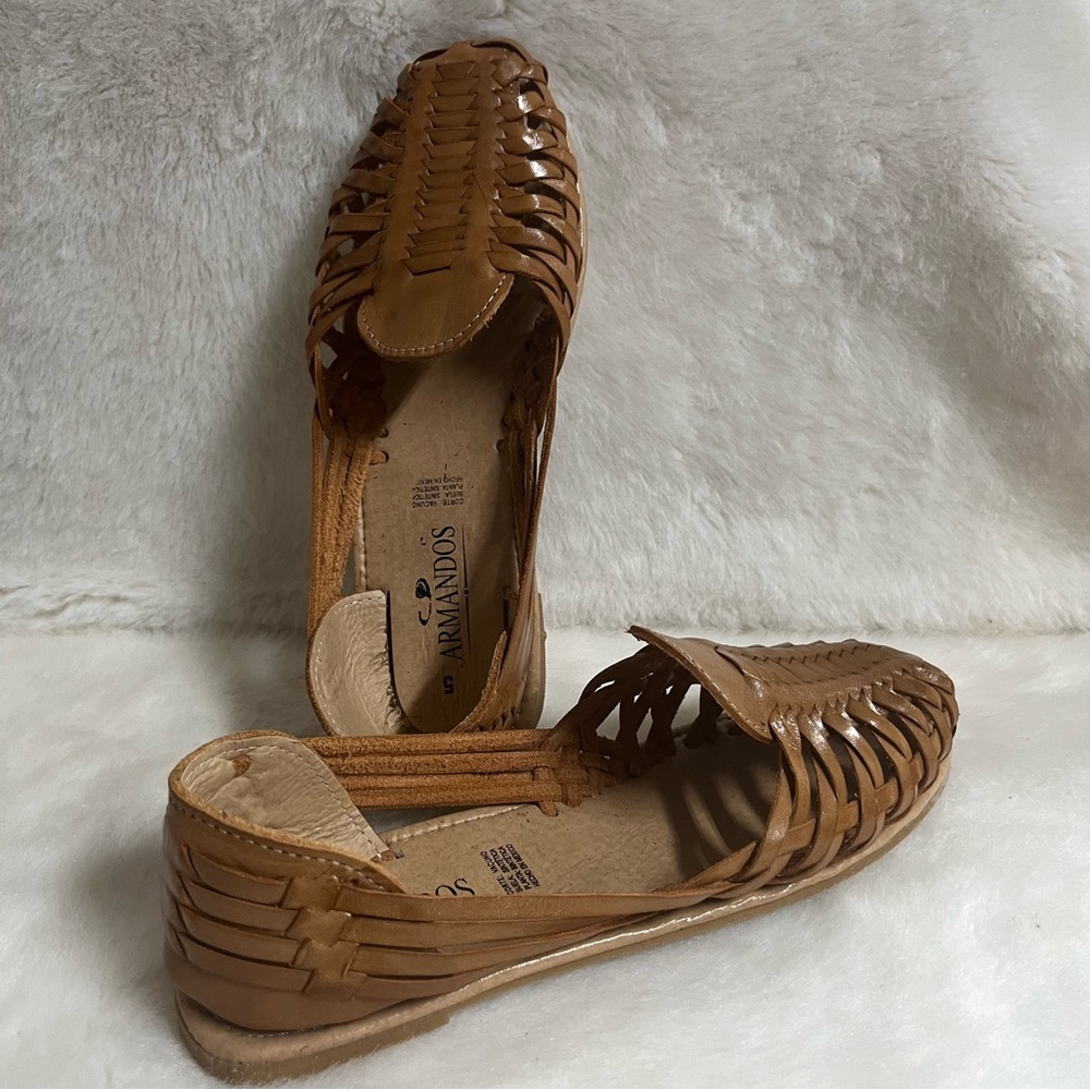 Armandos Huaraches Loafers Almond Tan Woven Leather Slip On Flats Sz 5Mex US8 - Picture 6 of 6
